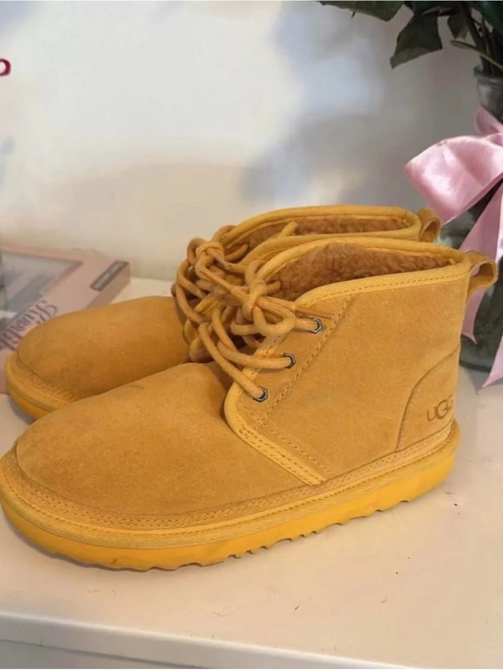 UGG Kids Mustard Suede Lace-Up Ankle Boots